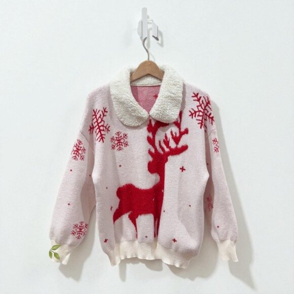 NWT J.ING Jing White Pullover Oversize Christmas Sweater Collar One Size - Picture 7 of 7